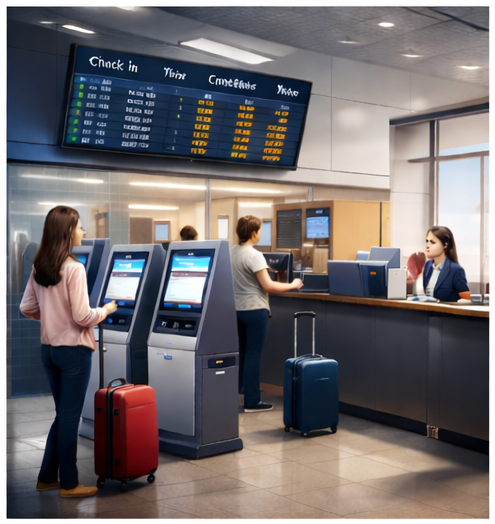Sistema de fila no check-in do aeroporto